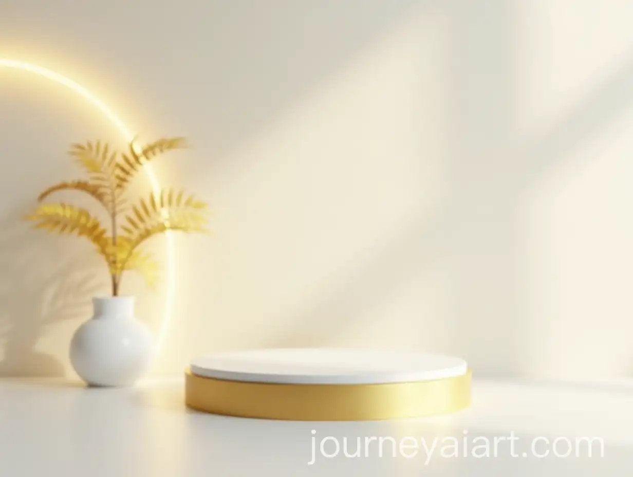 SmallAI-Image-Prompt-Expansion-Podium-with-Golden-Rim-and-White-Surface-in-Bright-Room-with-Soft-Neon-Backlighting