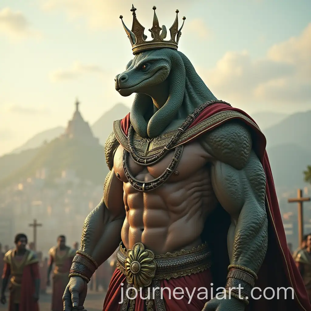Hyperrealistic-Giant-SnakeHeaded-King-in-Rio-de-Janeiro