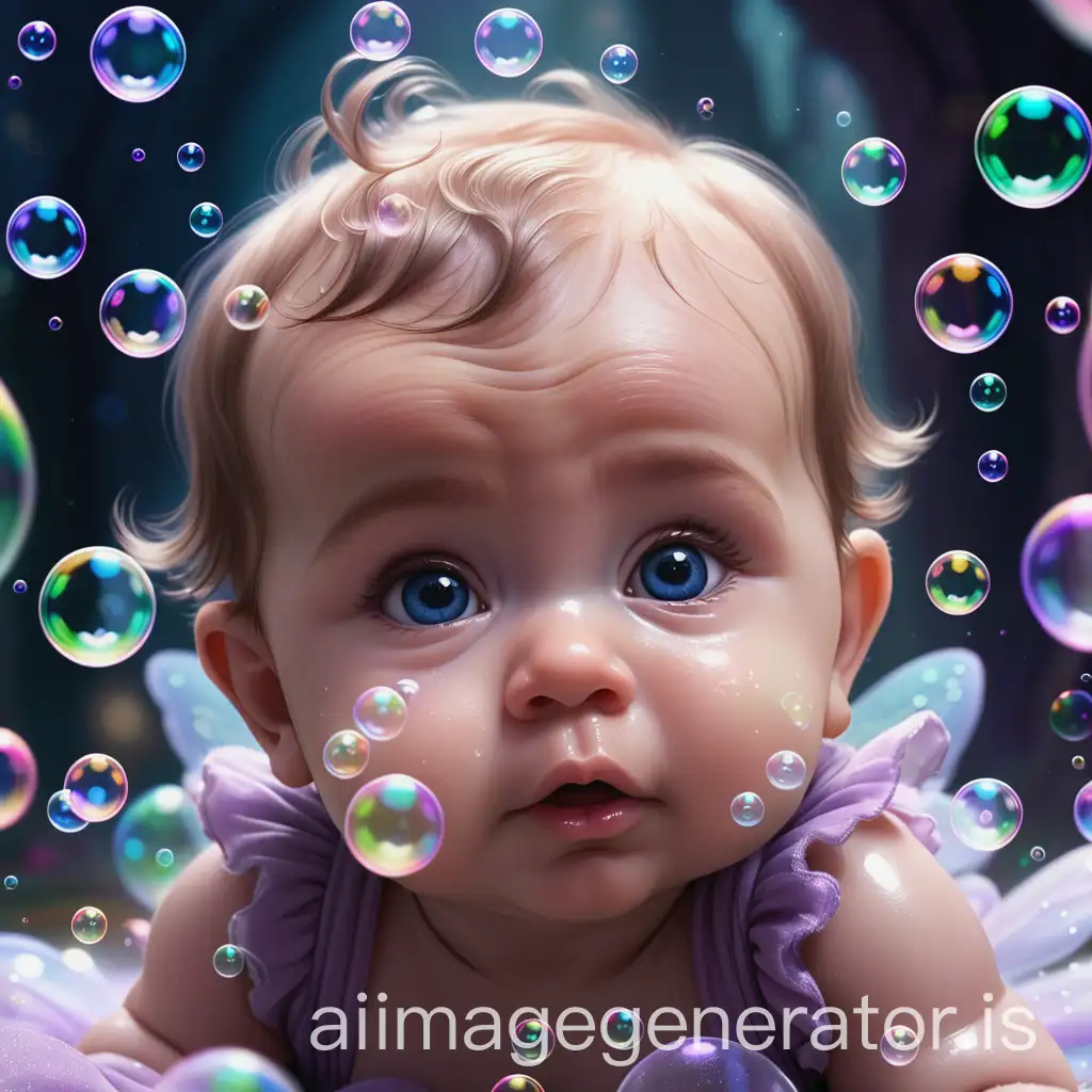 Babys-Face-Surrounded-by-Bubbles-in-a-Magical-FairyTale-Setting