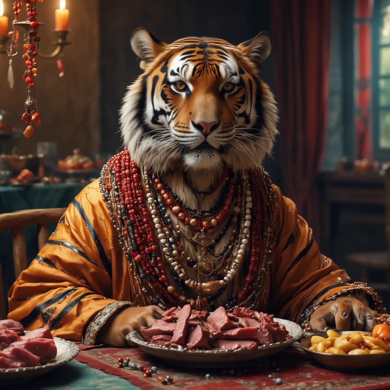 Majestic-Tiger-in-Ancient-Attire-Dining-at-a-Regal-Table