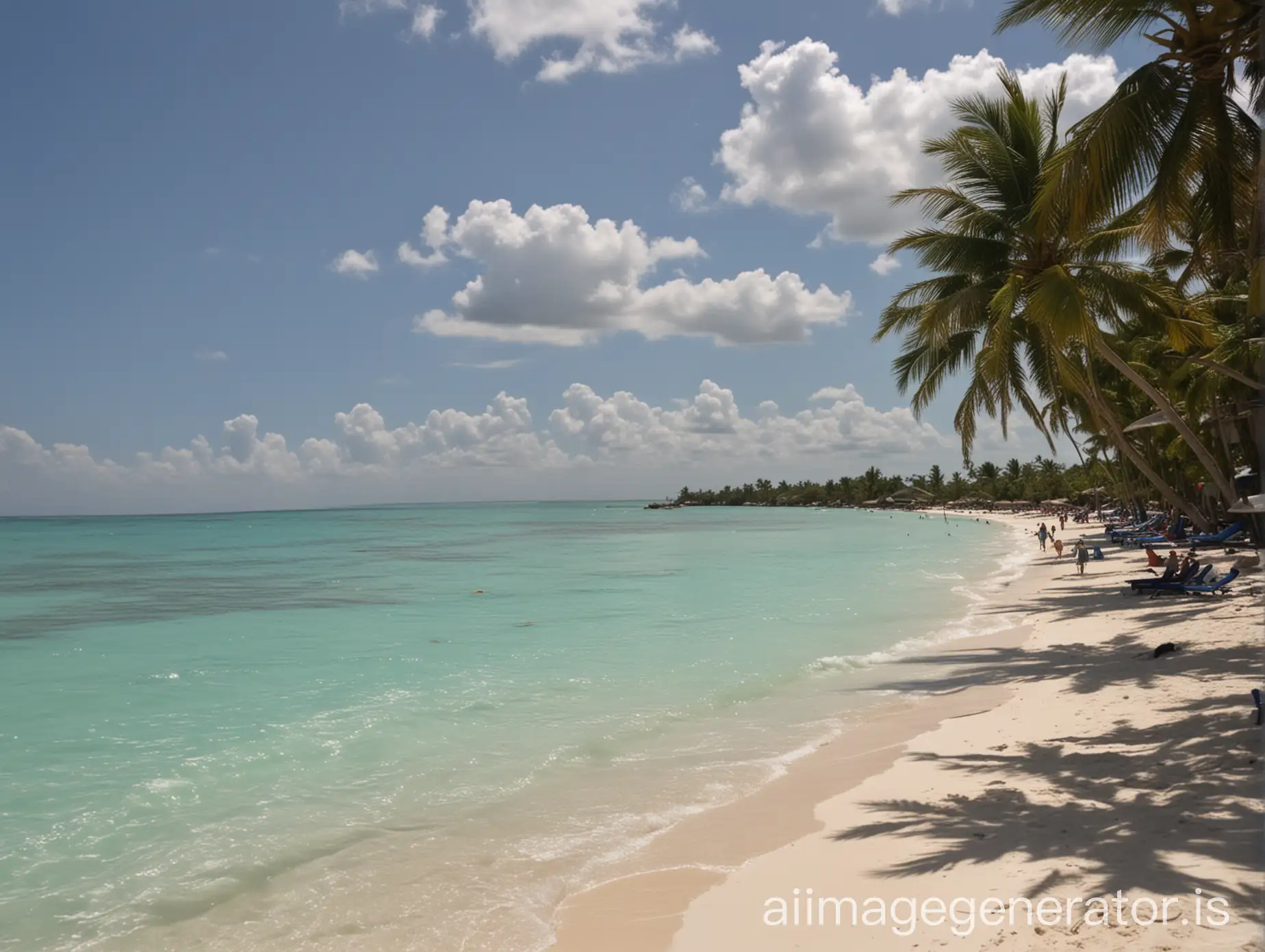 Sunny-Beach-in-Riviera-Maya-Mexico-with-Clear-Blue-Water-and-Palm-Trees