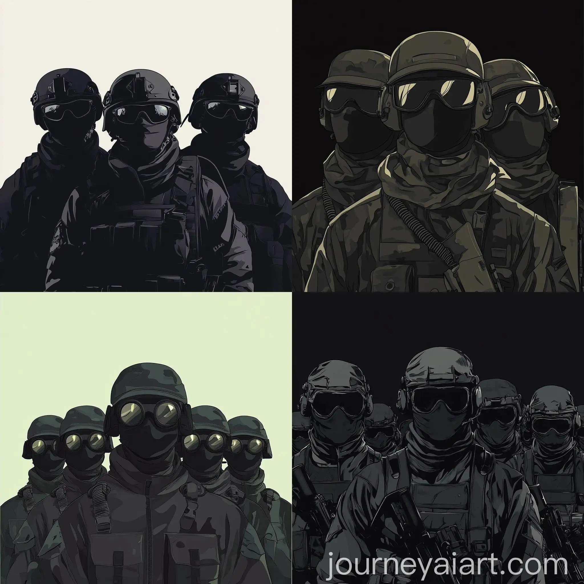 Psychedelic-Military-Men-in-Black-Gear-and-Masks