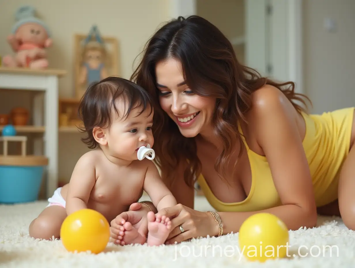 Persian-Mother-Playing-with-Baby-in-Colorful-Kindergarten-Setting