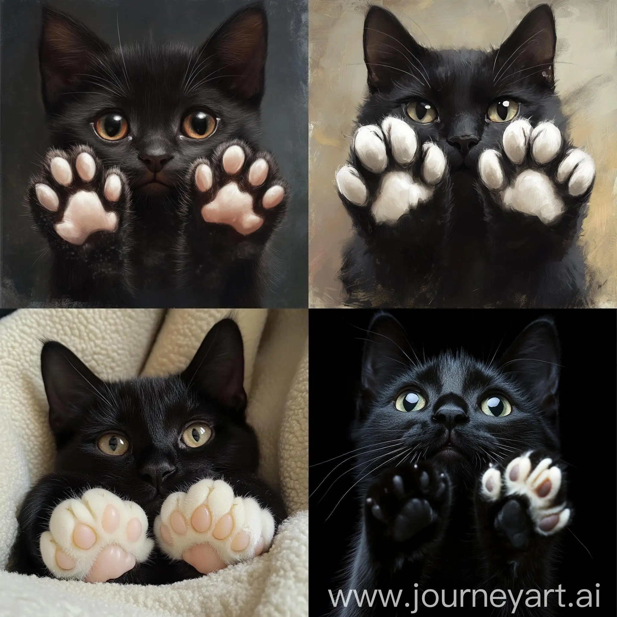 Black-Cat-Showing-White-Paw-Pads-in-Van-Gogh-Style