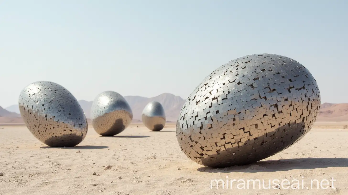 Sculptures - meteorite of small mirror squares in the desert