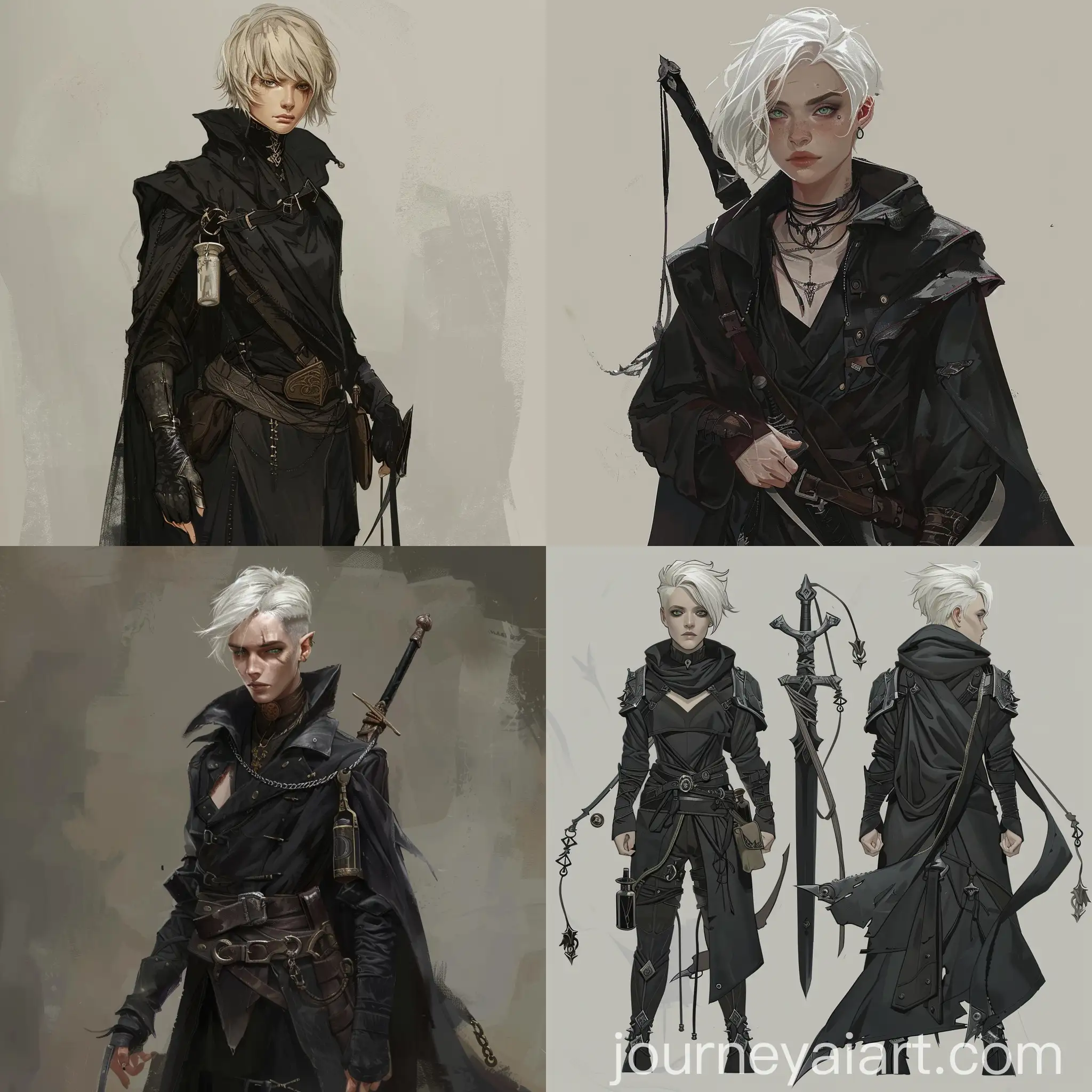 Fantasy-Androgynous-Character-in-Black-Robe-with-Blades-and-Flask