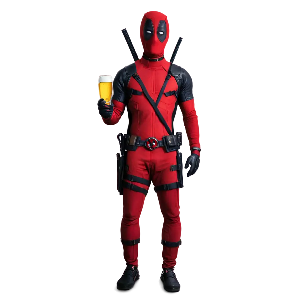 Deadpool holding beer glass