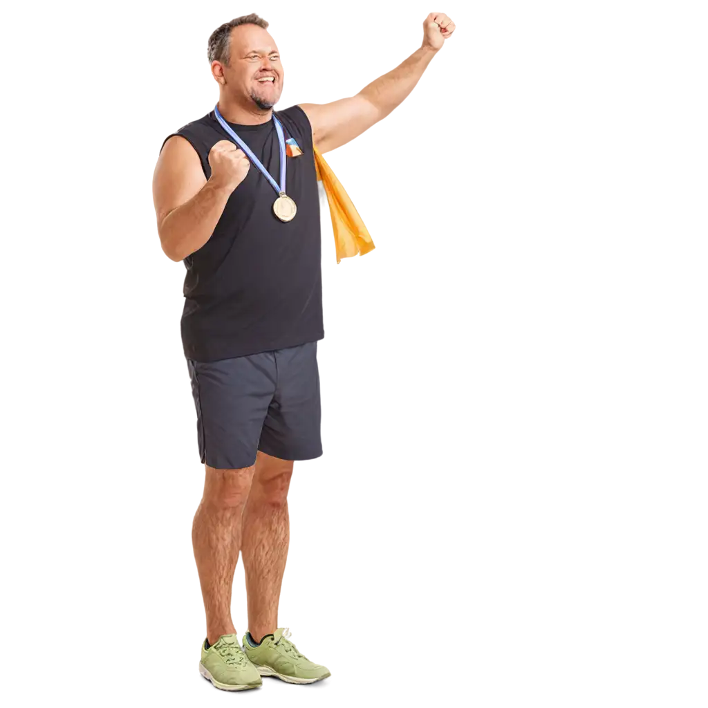 Chubby-Adult-Man-Winning-3-Gold-Medals-Dynamic-PNG-Image-Creation