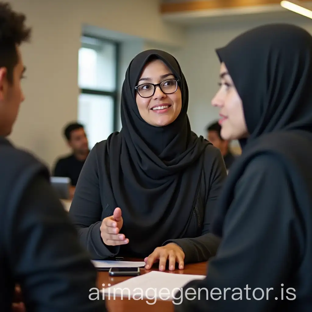 Gulf-Female-Educator-Wearing-Niqab-Discussing-with-Teachers