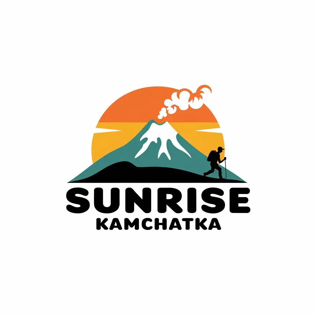 a vector logo design,with the text "Sunrise Kamchatka", main symbol:danger, tour, hike, impression, happiness,Moderate,be used in Tourism industry,clear background