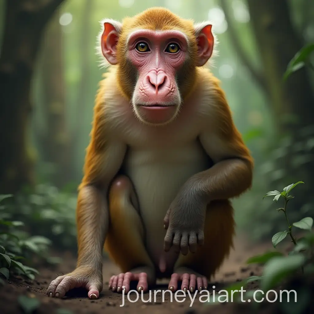 Realistic-Proboscis-Monkey-with-HumanLike-Feet-in-Forest-Setting
