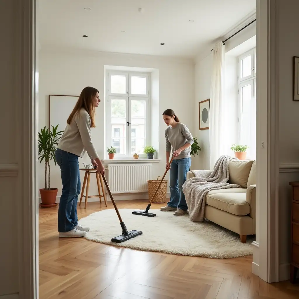 Two Persons Cleaning Home for MoveOut Household Cleaning Scene