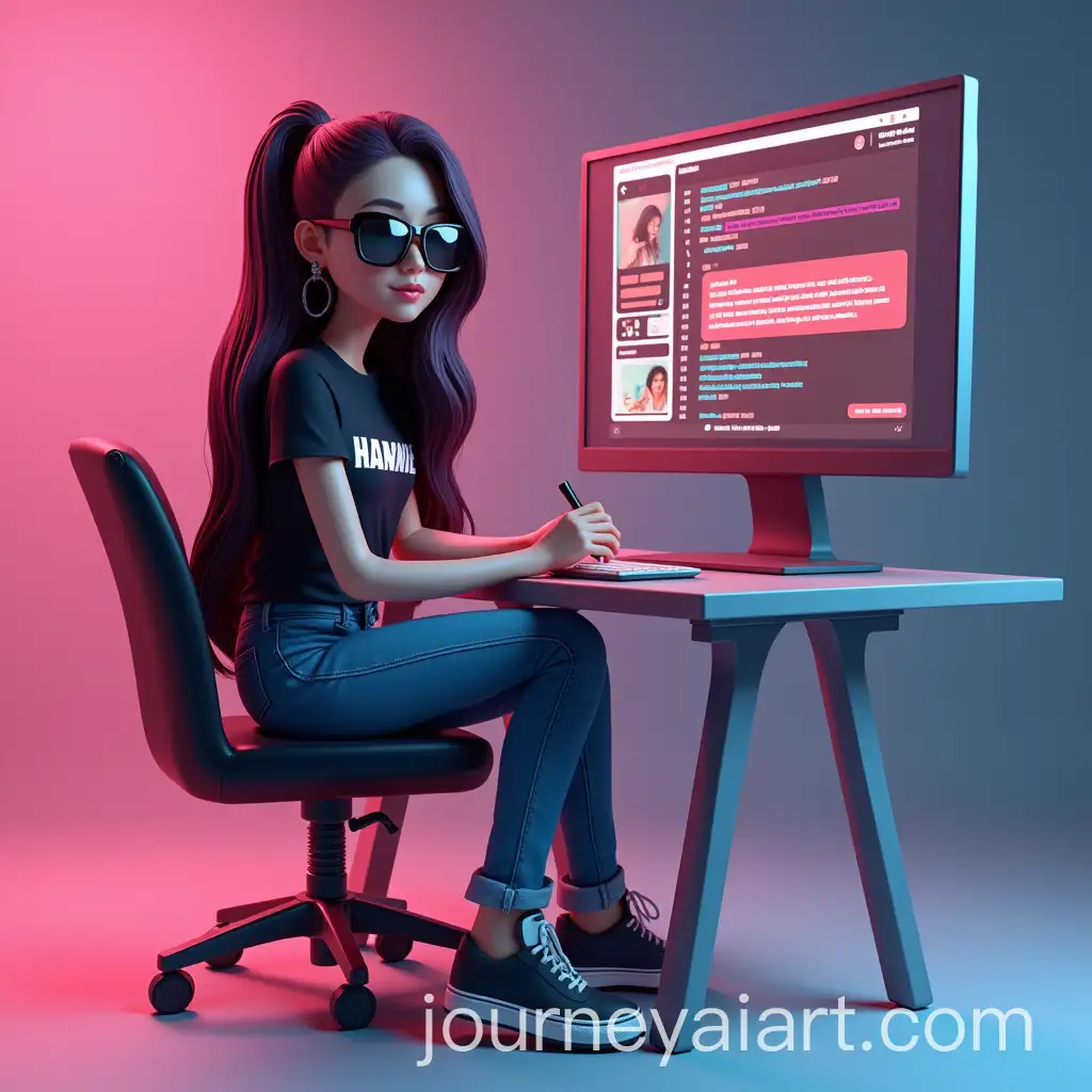 Malaysian-Woman-Coding-in-Front-of-a-3D-TikTok-Logo