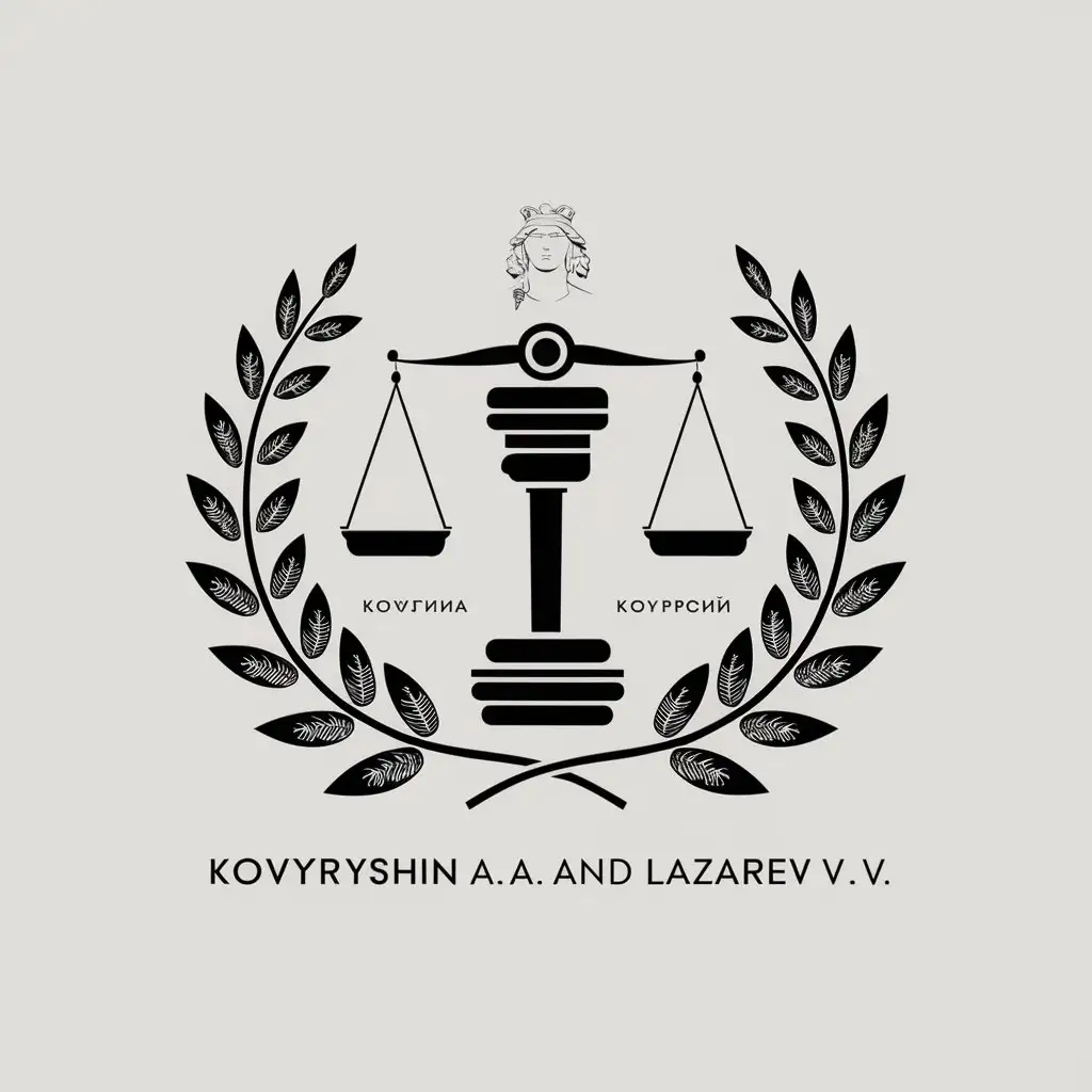 LOGO-Design-For-Legal-Firm-Kovyryshin-AA-and-Lazarev-VV-with-Court-Gavel-Scales-and-Themis-Theme