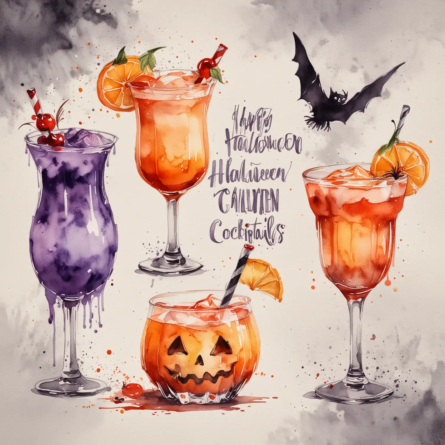 Colorful Watercolor Halloween Cocktails