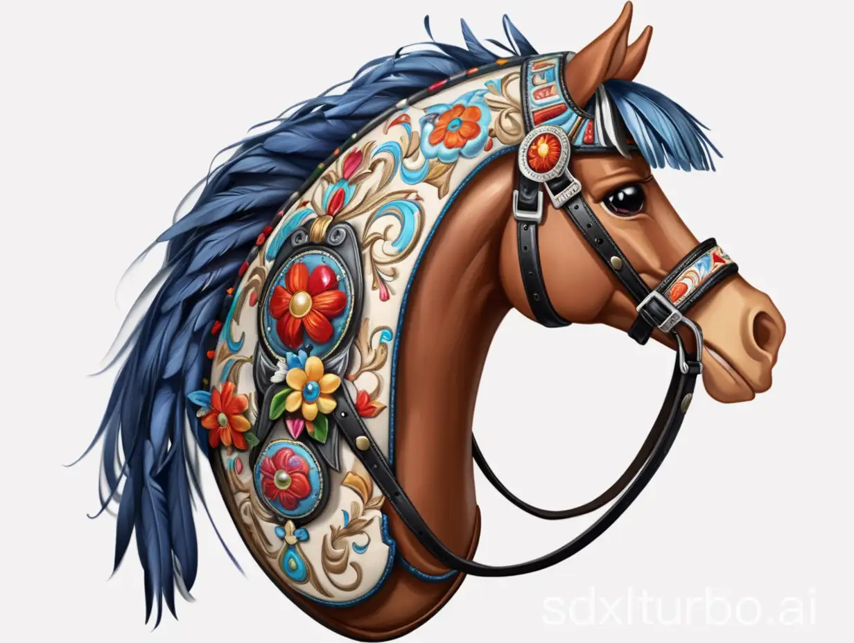 European-Cartoon-Horse-with-National-Headdress-and-Saddle