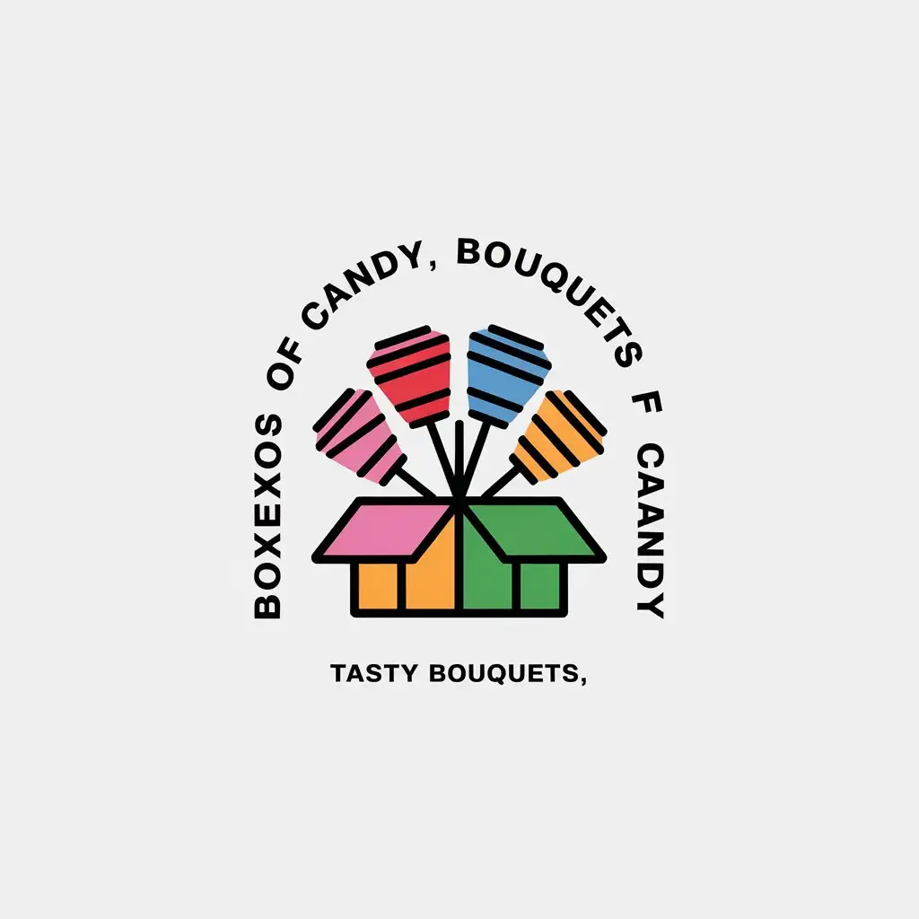 a vector logo design,with the text "Boxes of candy, bouquets of candy, tasty bouquets,", main symbol:Candy bouquets,Minimalistic,be used in Entertainment industry,clear background