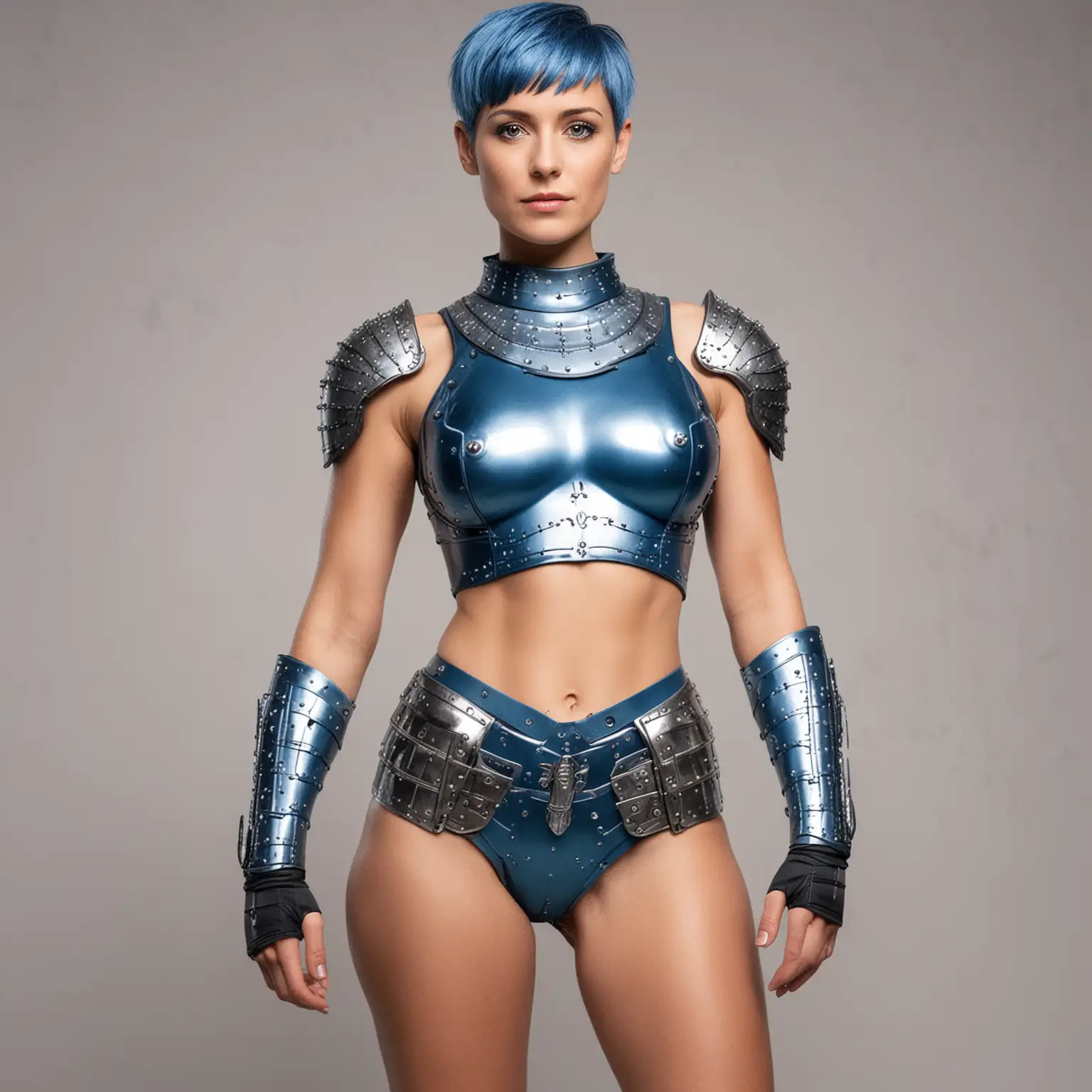 35YearOld-German-Woman-in-Thick-Metal-Bikini-Armor-with-Short-Blue-Hair