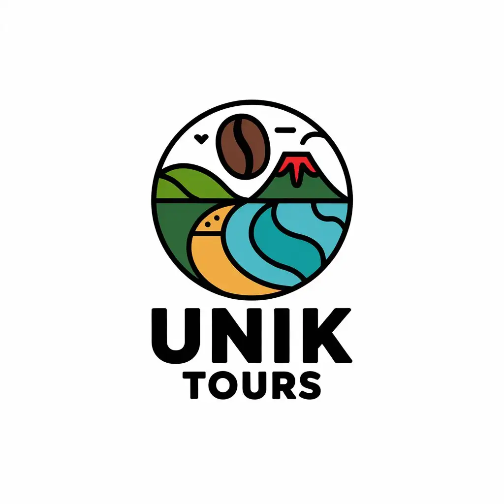 LOGO Design for Unik Tours Coffee Volcano Beach with Modern Travel Theme