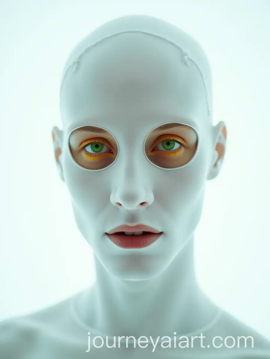 Man-with-Striking-Green-and-Orange-Glowing-Eyes-in-White-Mesh-Sheer-Morphsuit