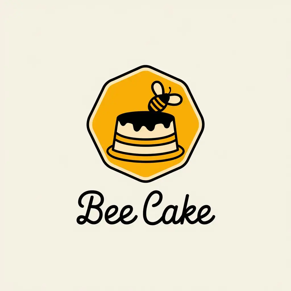 LOGO-Design-for-Bee-Cake-Sweet-Delights-with-Cake-and-Honey-Elements-on-a-Clear-Background