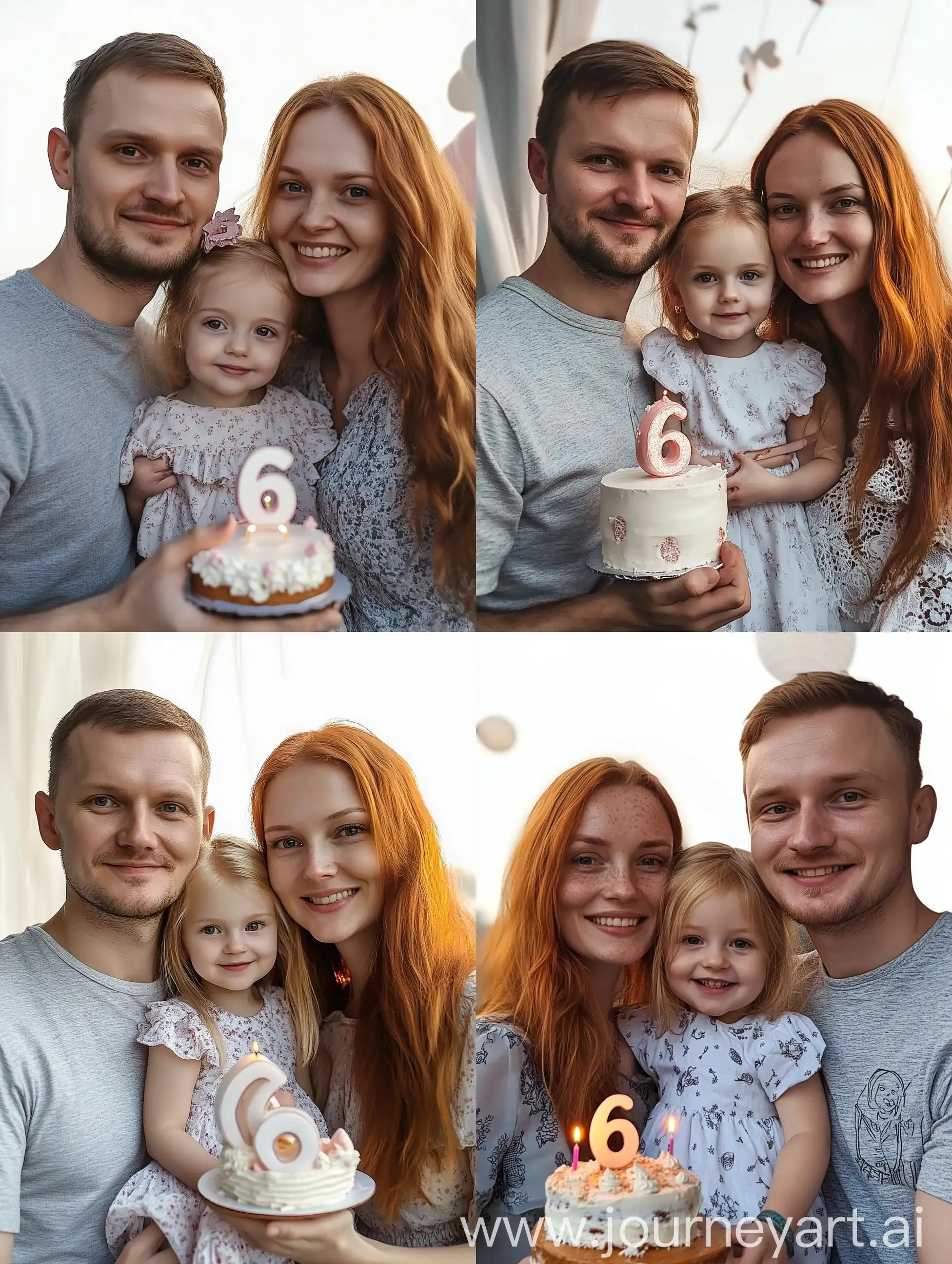 Young-Family-Celebrating-with-Festive-Cake-and-Number-6-Candle