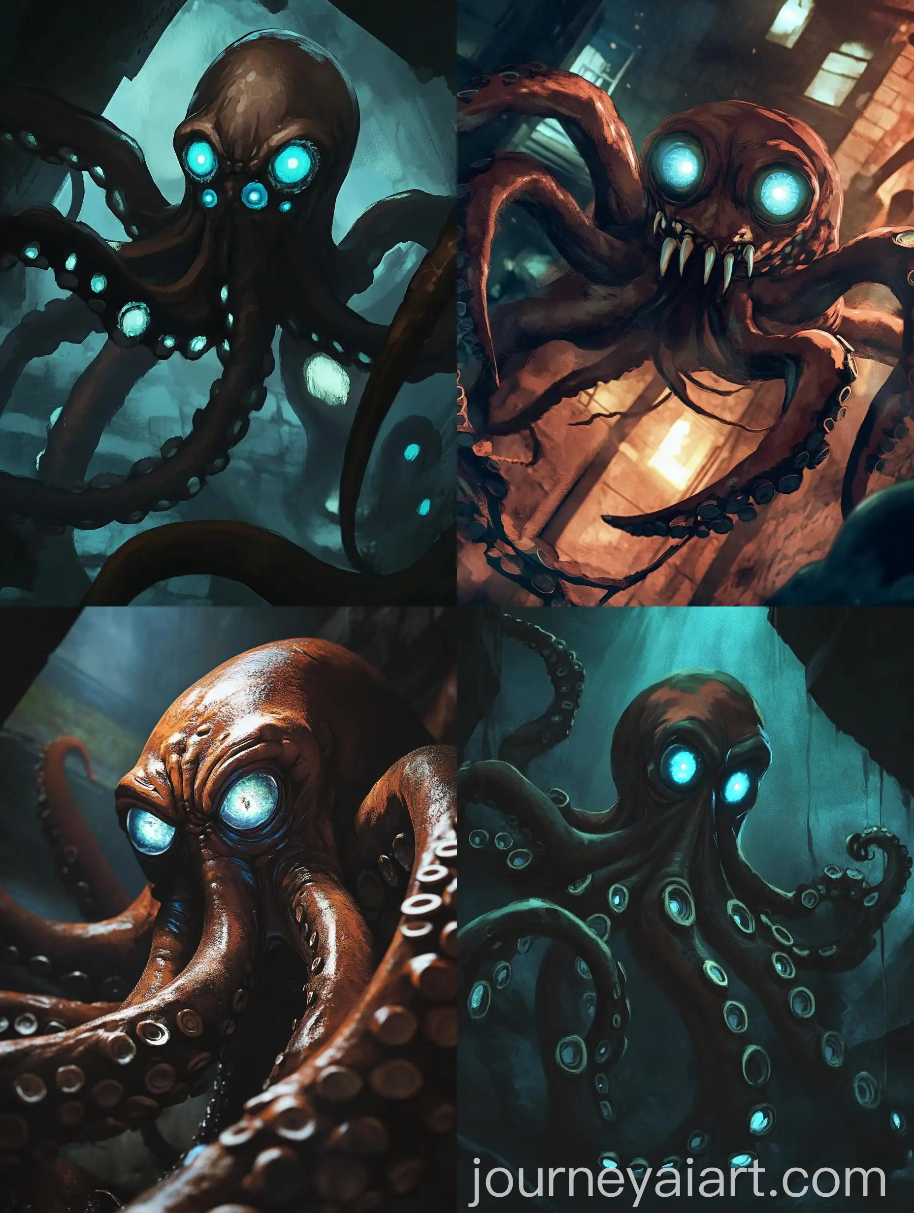 Mutated-Octopus-with-Glowing-Blue-Eyes-and-Sharp-Claws-in-Dark-Sewers