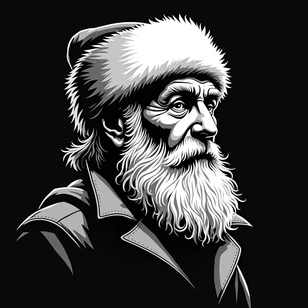 Black and white logo head old man in ushanka