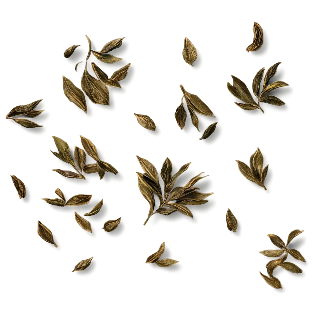 Scattered-Loose-Tea-Leaves-PNG-with-Shadow-Effect-for-HighQuality-Design-and-Visual-Appeal