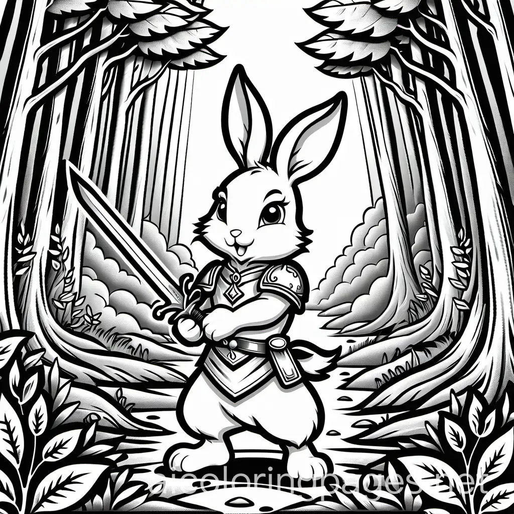 Fantasy-Rabbit-Holding-Sword-Coloring-Page-in-Forest