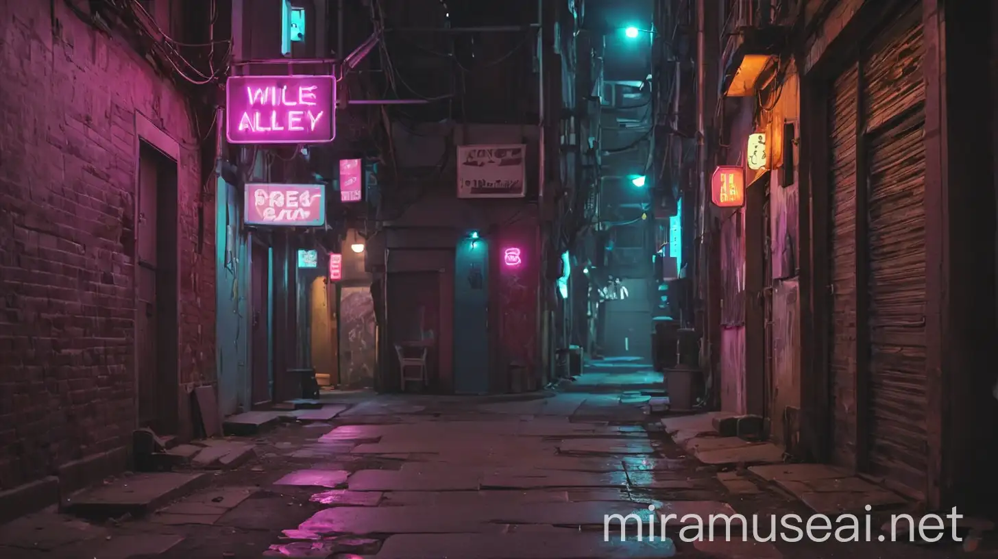 Neon Alleyway at Night with Urban Graffiti