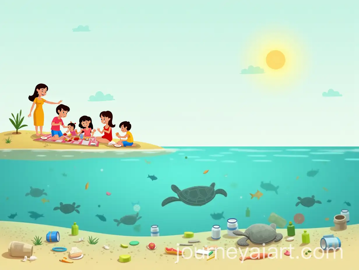 Happy-Family-Enjoying-Picnic-on-the-Beach-Spreading-Awareness-on-Waste-Management