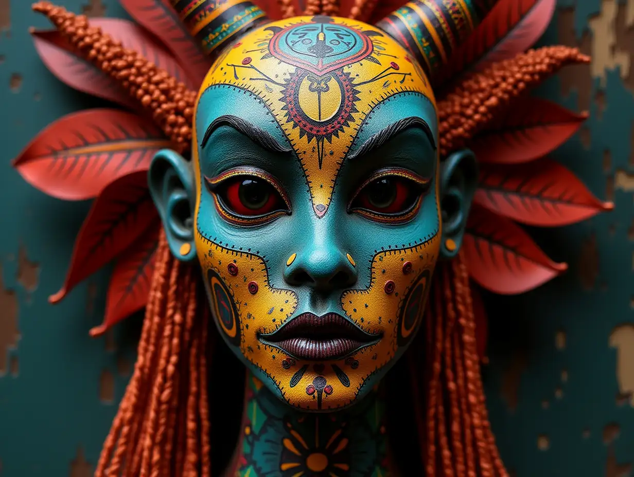 Vibrant African Tribal Halloween Mask with Ethnic Patterns