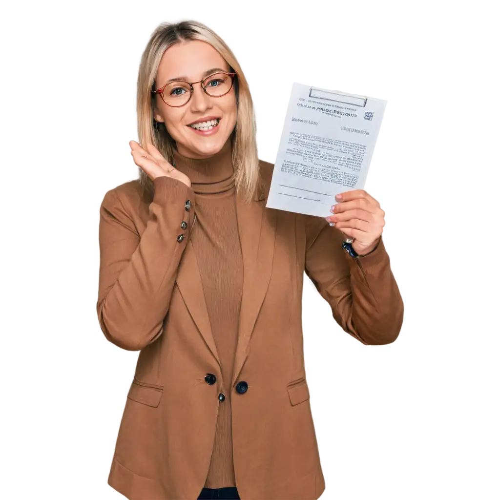 Smiling-Woman-with-Glasses-Holding-Medical-Prescription-PNG-Image-for-Clarity-and-Detail