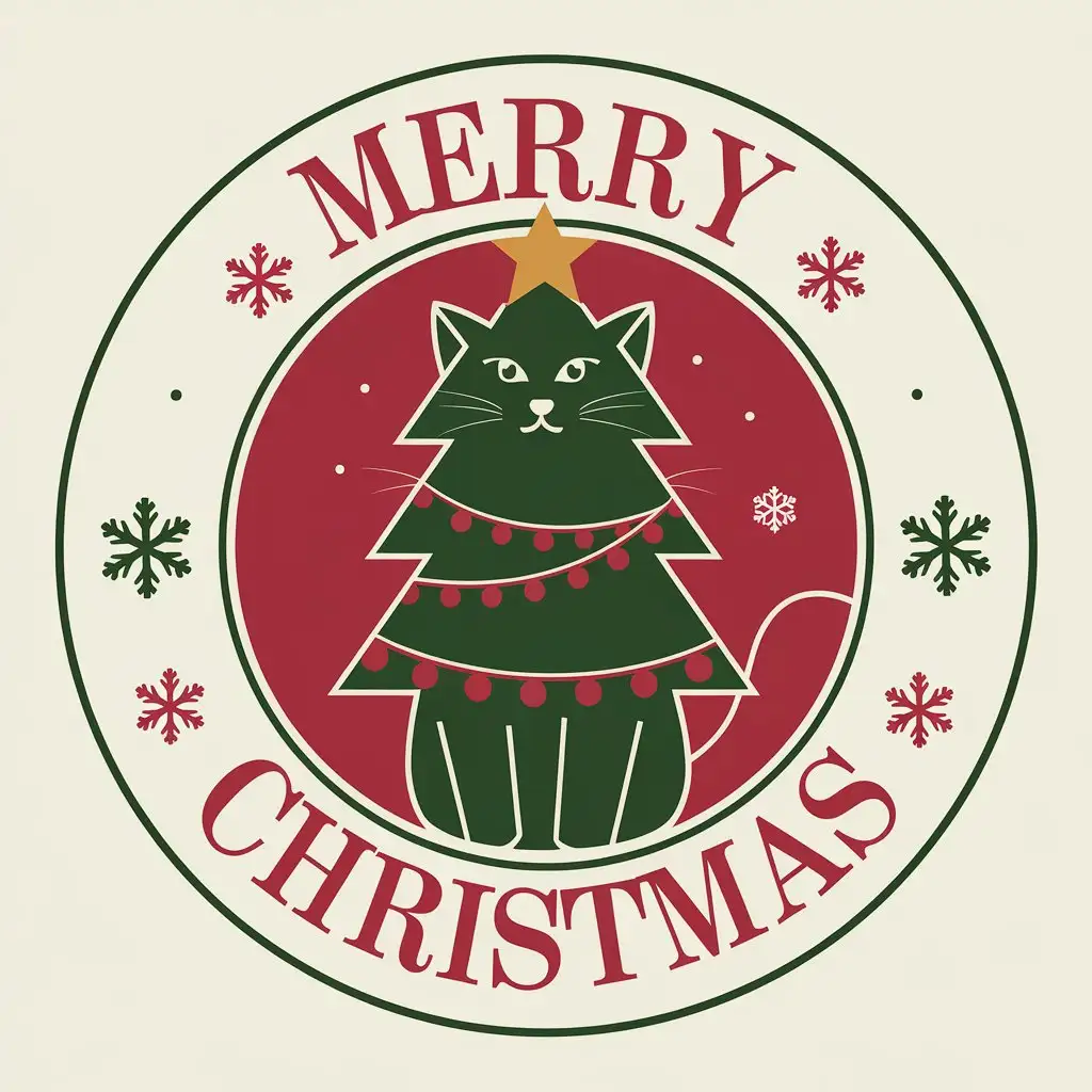 LOGO Design for Merry Christmas Cat Decorating a Christmas Tree with a Clear Background