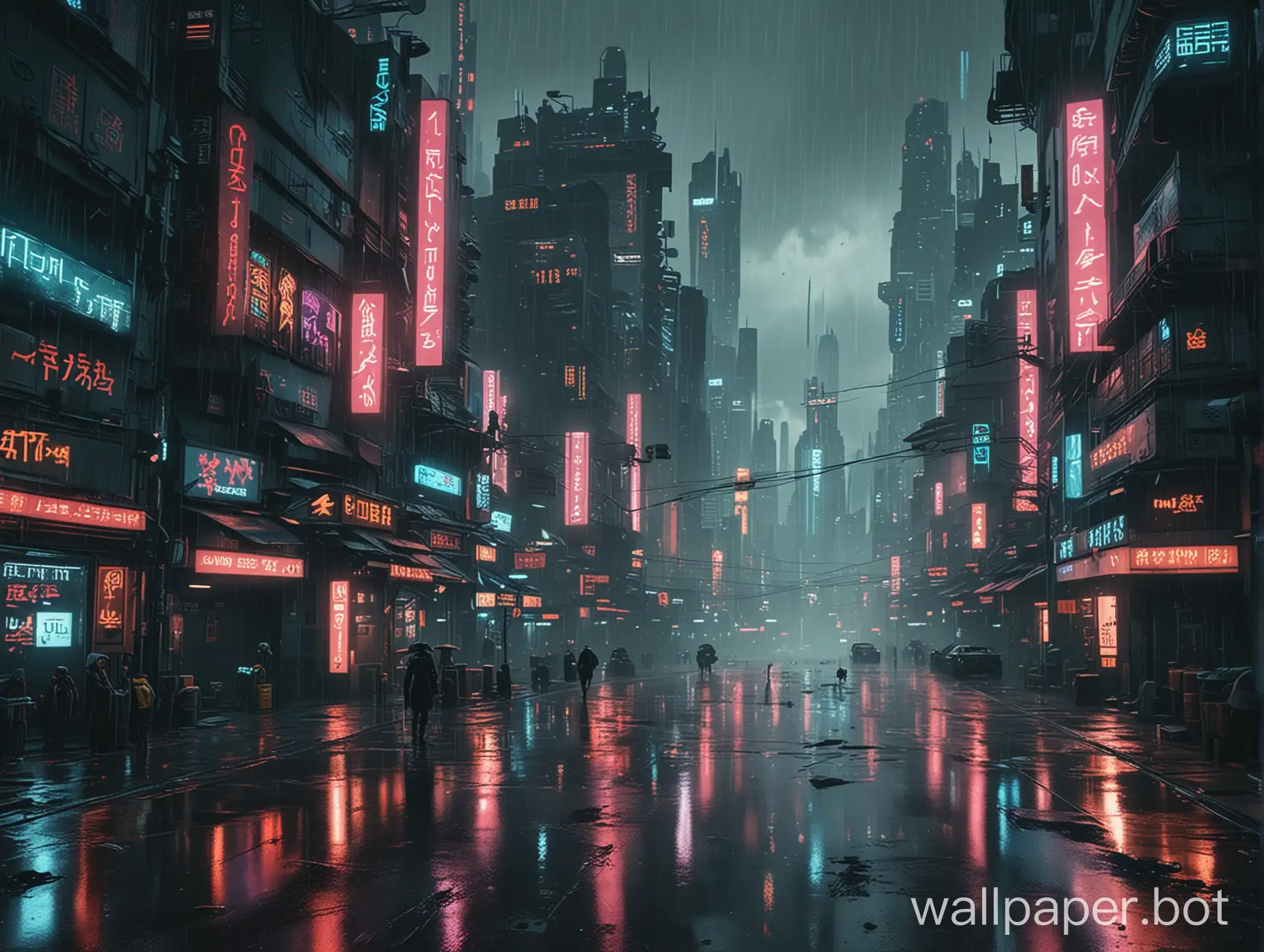 cyberpunk metropolis with rain 4k