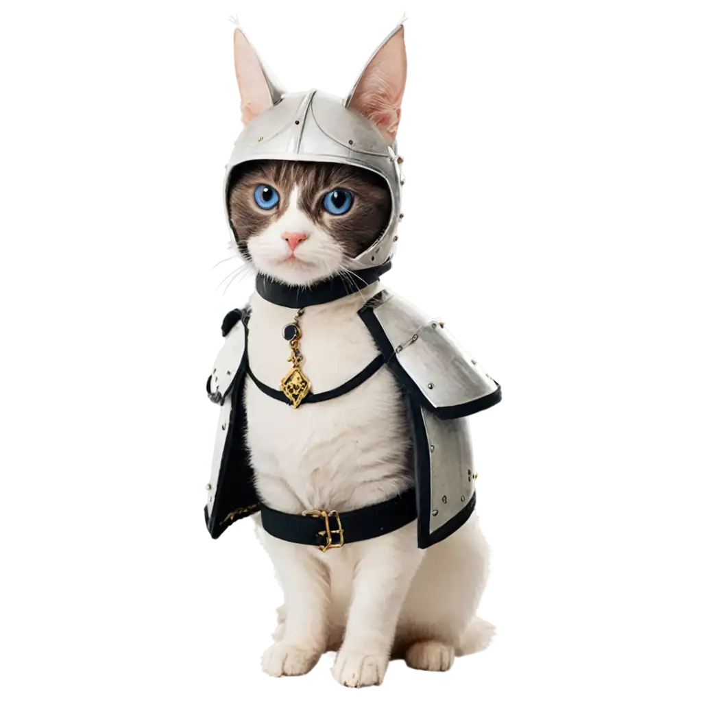 Cute-WhitePNG-Image-SEO-Analysis-Cat-Dressed-as-a-Medieval-Knight-PNG-Format-with-Transparent-Background