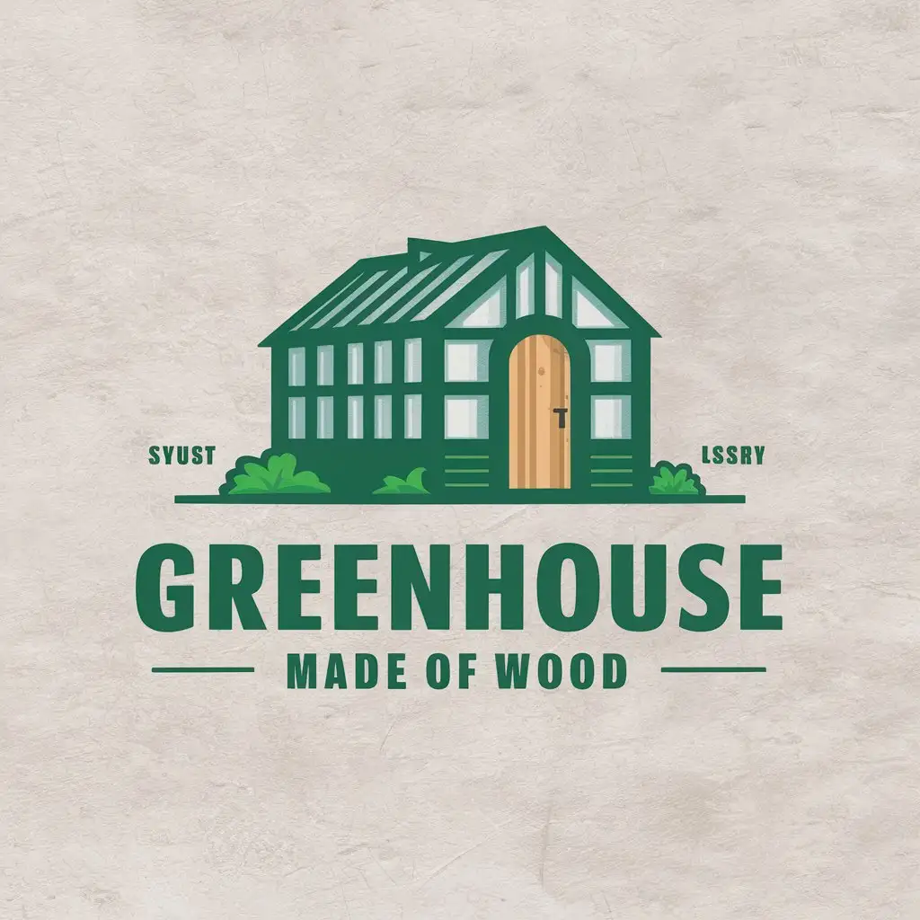 a vector logo design,with the text "Greenhouse made of wood", main symbol:greenhouse,complex,be used in garden industry,clear background