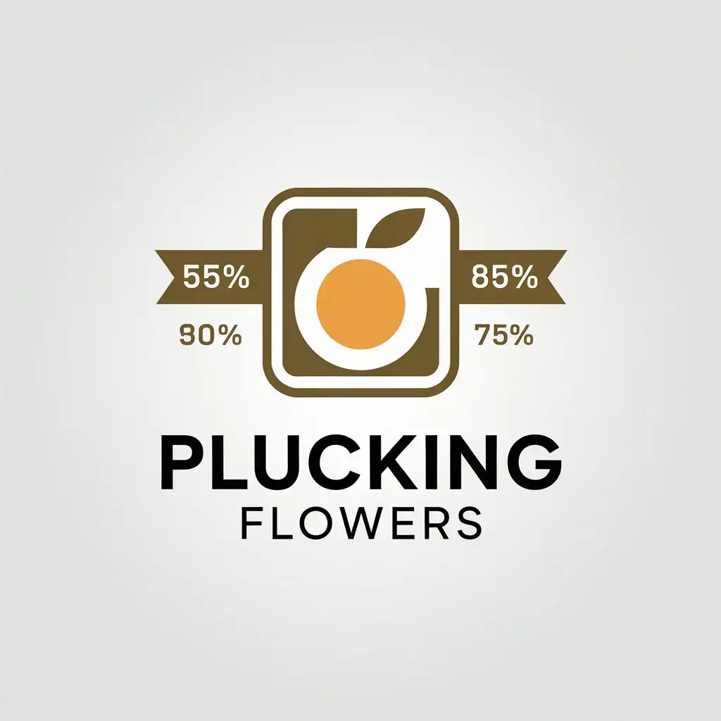 a vector logo design,with the text "plucking flowers", main symbol:Square, 10, fruit, discount,Minimalistic,be used in fruit store industry,clear background