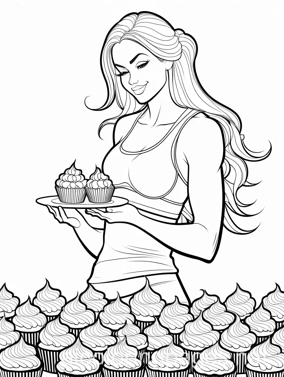 Muscular-Fitness-Babe-Enjoying-Cupcakes-Coloring-Page