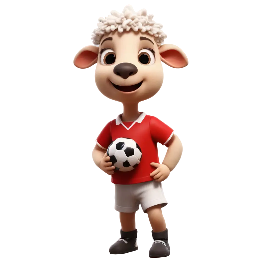 3D-Cartoon-Baby-Sheep-in-Red-Soccer-Jersey-Carrying-a-Soccer-Ball-PNG-Image-for-Versatile-Uses