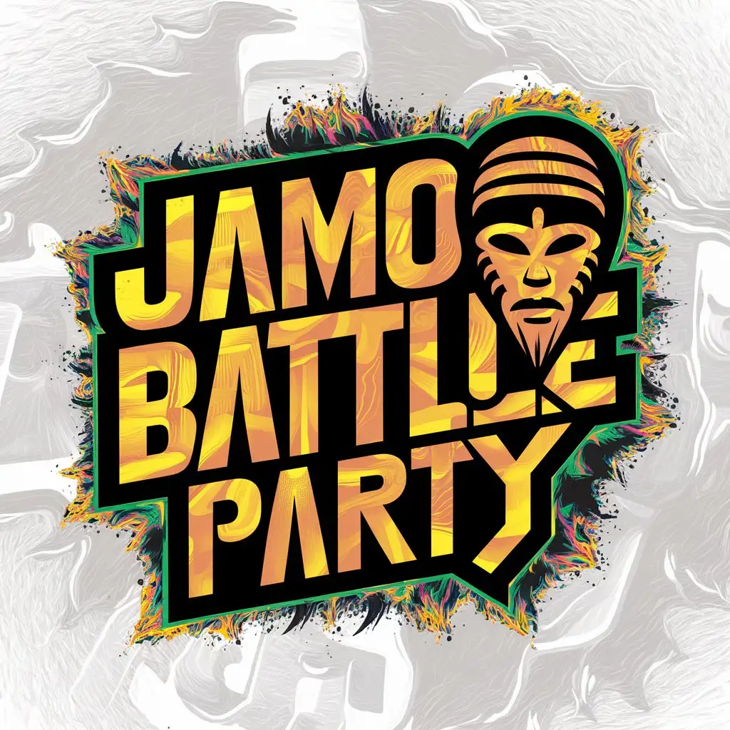 LOGO Design for JAMBO BATTLE PARTY Afro Dance Battle Ballerinas African Mask with Psychedelic Complex Colors and Dark Theme