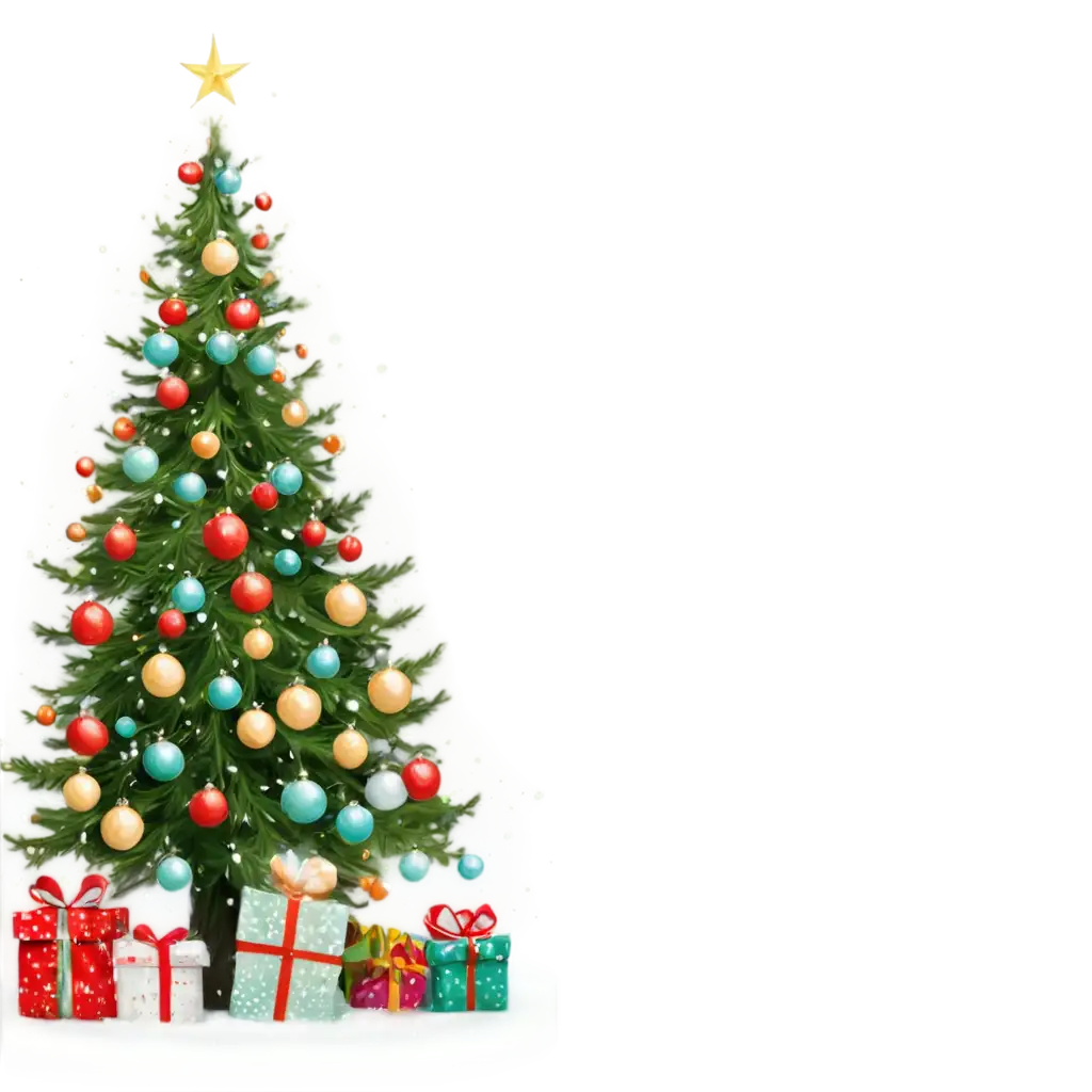 Christmas-Tree-PNG-Image-with-Glowing-Ornaments-and-Gift-Boxes-Under-Snowflakes