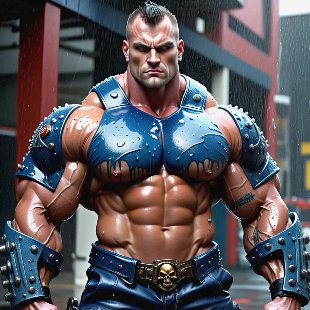 Mighty-600lb-Bodybuilder-Warrior-in-RainSplattered-Armor