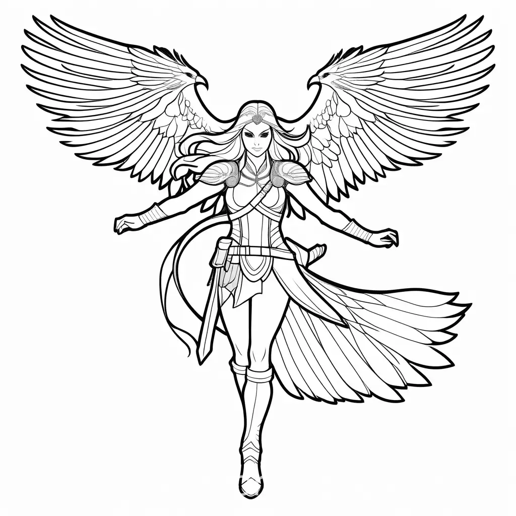 Harpy-Women-Fighter-Coloring-Page-in-Line-Art-Style