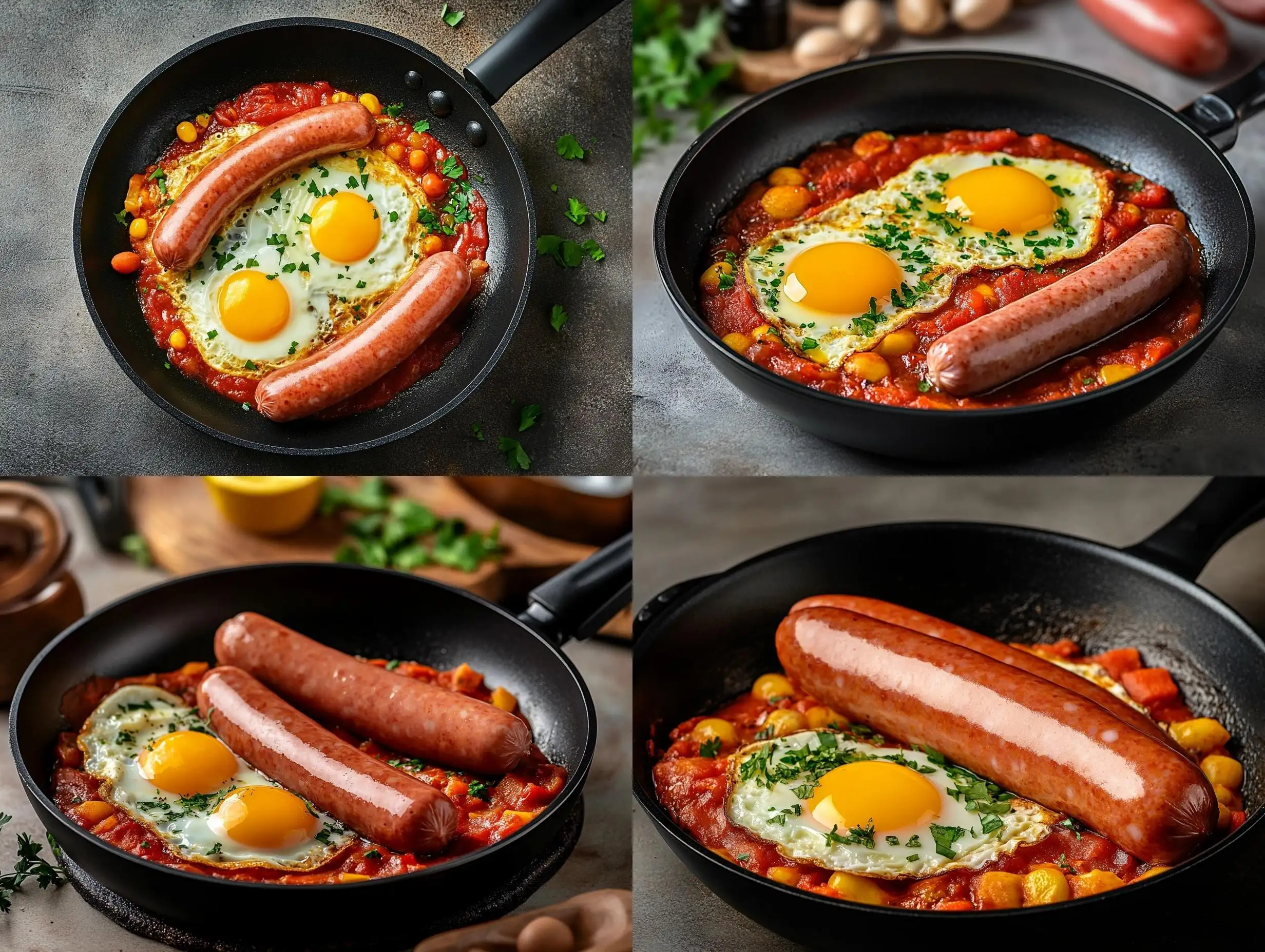 Promotional-Photo-of-Frying-Pan-with-Sausages-and-Scrambled-Eggs-Shakshuka