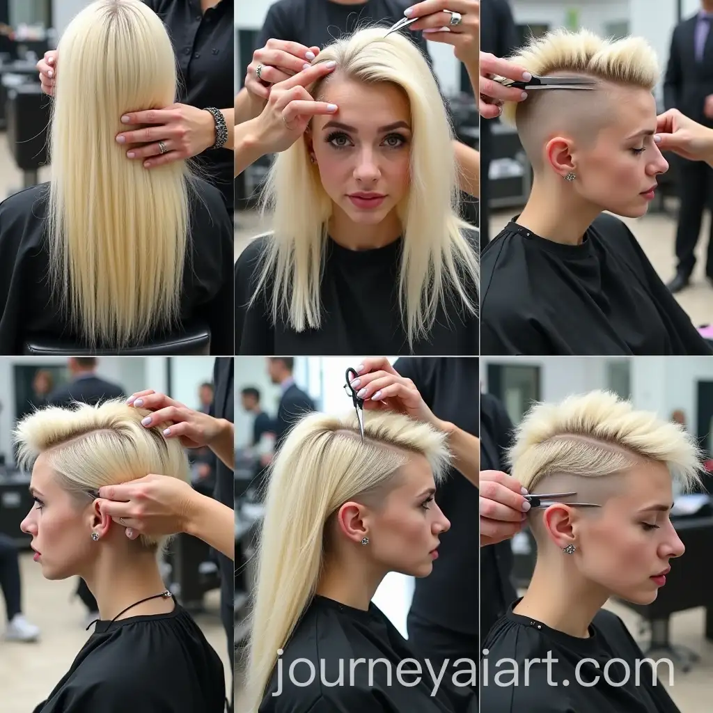 Progression-of-a-Womans-Haircut-from-Long-Blonde-to-Punk-Undercut-Style