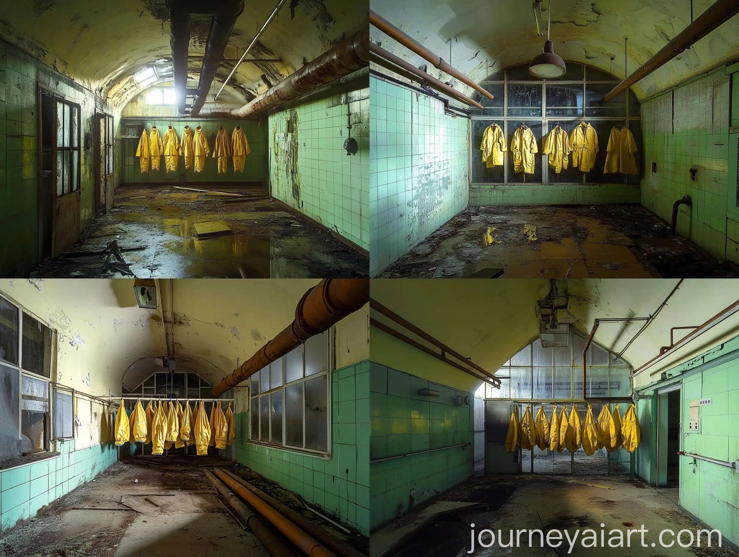 Abandoned-USSR-Laboratory-with-Yellow-Chemical-Suits-and-Brown-Pipes