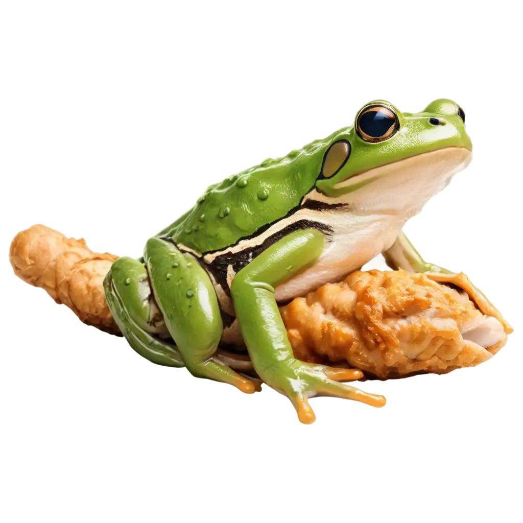 Frog-with-Chicken-Leg-Piece-PNG-Image-Quirky-and-Creative-Visual-Art