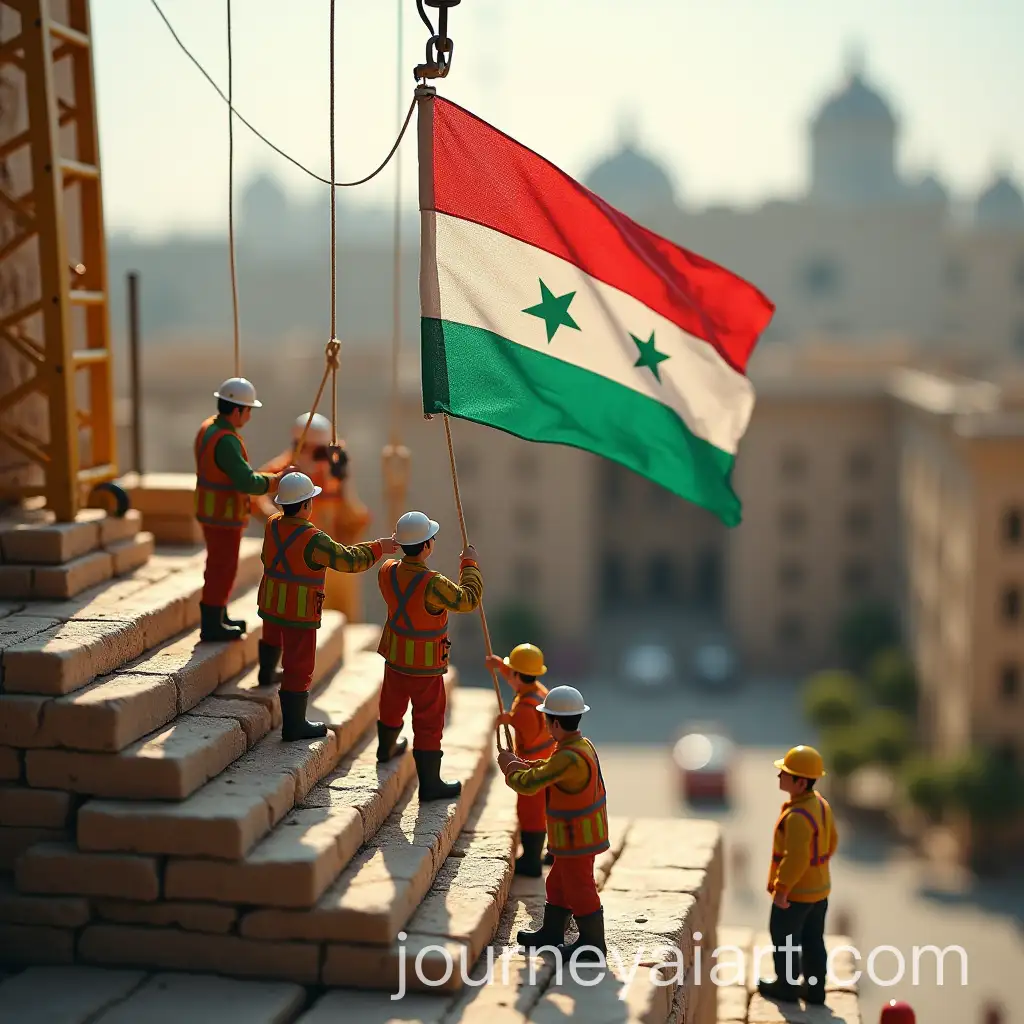 Workers-RaisingAI-Art-Prompt-Expansion-the-Syrian-Flag-in-a-Majestic-Ceremony